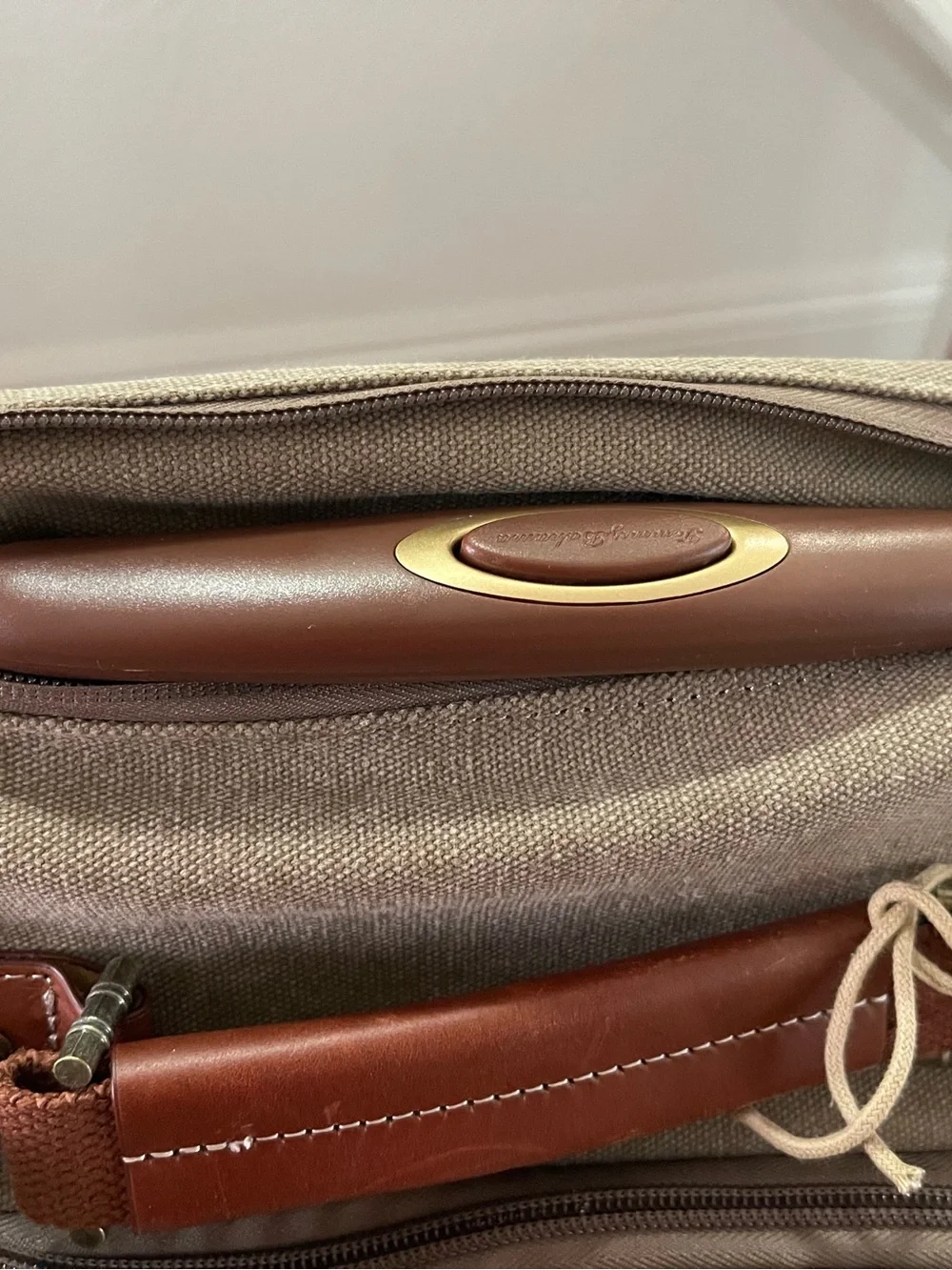 Tommy Bahama Tan and Brown Canvas Leather Travel Tote, Great for travel